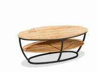 Couchtisch JAIPUR 2 Massivholz Mango, Metallgestell schwarz oval (BxHxT) 110x44x60 cm