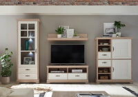 Wohnwand BELLEVUE in Polar Eiche / Anderson Pine, LED-Beleuchtung