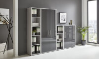 Aktenschrank TABOR 22 in lichtgrau / anthrazit Hochglanz, Schrankwand, Büroschrank, abschließbar, Metallgriffe