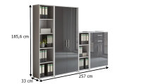 Aktenschrank TABOR 22 in lichtgrau / anthrazit Hochglanz, Schrankwand, Büroschrank, abschließbar, Metallgriffe