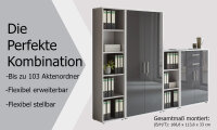 Aktenschrank TABOR 22 in lichtgrau / anthrazit Hochglanz, Schrankwand, Büroschrank, abschließbar, Metallgriffe