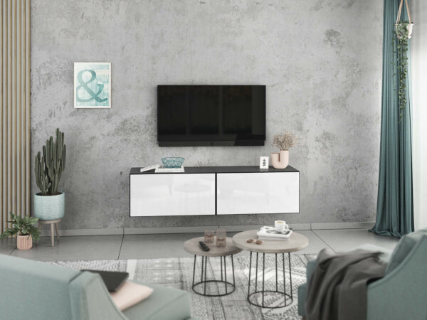 Lowboard VARIANTO 1 Schrank Set, modernes griffloses TV-Board, 2 tlg., 152 cm, TV-Schrank, stehend und hängend