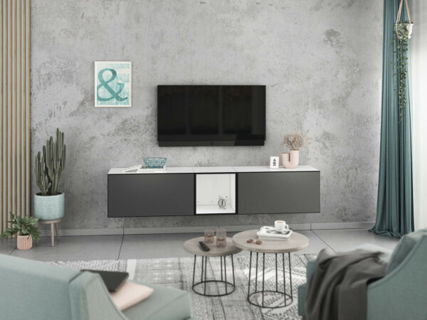 Lowboard VARIANTO 2, Schrank Set, modernes griffloses TV-Board, 2 tlg., 190 cm, TV-Schrank, stehend und hängend