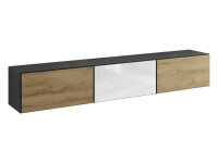 Lowboard VARIANTO 4, Schrank Set, anthrazit matt / Evoke Eiche / weiß Hochglanz 3 tlg., 228 cm hängend