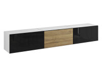 Lowboard VARIANTO 4, Schrank Set, weiß matt / schwarz Hochglanz / Evoke Eiche 3 tlg., 228 cm hängend