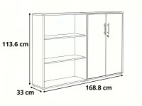 Aktenschrank TABOR 1 niedrig in anthrazit / weiß Hochglanz, Schrankwand, Büroschrank, abschließbar, Metallgriffe