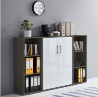 Aktenschrank TABOR 2 in anthrazit / weiß Hochglanz, Schrankwand, Büroschrank, abschließbar, Metallgriffe