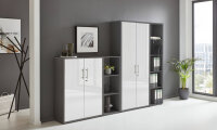 Aktenschrank TABOR 4 in anthrazit / weiß Hochglanz, Schrankwand, Büroschrank, abschließbar, Metallgriffe