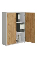 Aktenschrank TABOR 11 in lichtgrau / Gold Harbor Oak, Schrankwand, Büroschrank, abschließbar, Metallgriffe