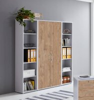 Aktenschrank TABOR 3 in lichtgrau / Gold Harbor Oak, Schrankwand, Büroschrank, abschließbar, Metallgriffe