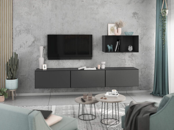 Wohnwand VARIANTO 3 Schrank Set 5 tlg., 228 cm, Wandhängend, 3 Schränke mit Klappen und Softclose, 2 offene Regale