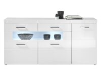 Sideboard Lugano inkl. Beleuchtung Kommode, 180 cm breit weiß Hochglanz MDF