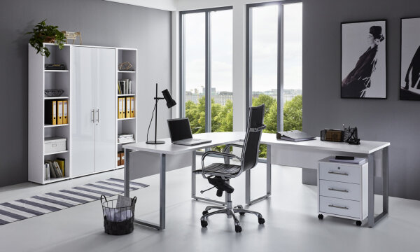 Büromöbel-Set TABOR PRO 3 in weiß / weiß Hochglanz, Arbeitszimmer Komplett-Set