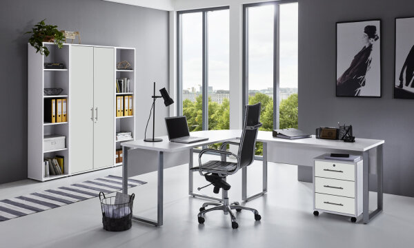 Büromöbel-Set TABOR PRO 3 in weiß / weiß matt, Arbeitszimmer Komplett-Set