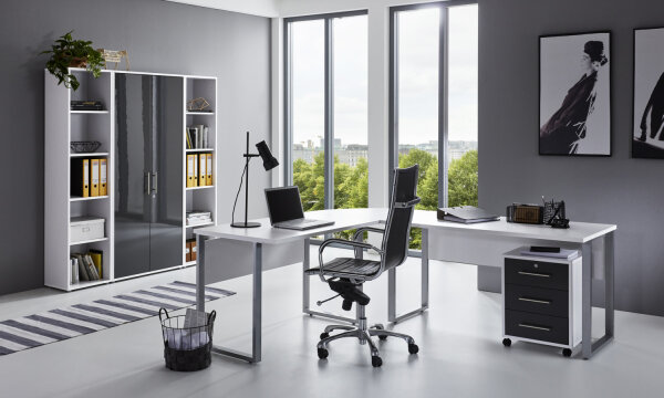 Büromöbel-Set TABOR PRO 3 in weiß / anthrazit Hochglanz, Arbeitszimmer Komplett-Set