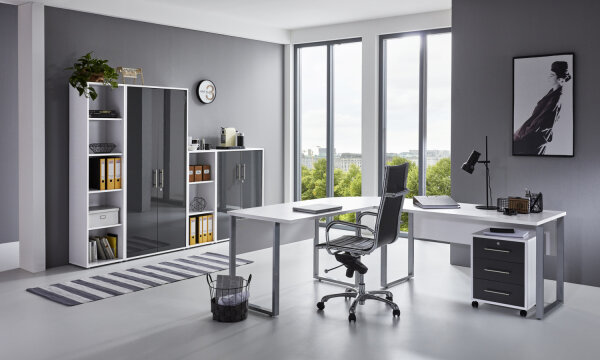 Büromöbel-Set TABOR PRO 4 in weiß / anthrazit Hochglanz, Arbeitszimmer Komplett-Set