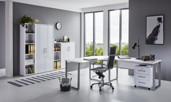 Büromöbel-Set TABOR PRO 4 in weiß / weiß Hochglanz, Arbeitszimmer Komplett-Set