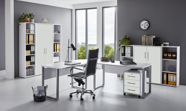 Büromöbel-Set TABOR PRO 5 in weiß / weiß matt, Arbeitszimmer Komplett-Set