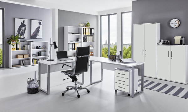 Büromöbel-Set TABOR PRO 6 in weiß / weiß matt, Arbeitszimmer Komplett-Set