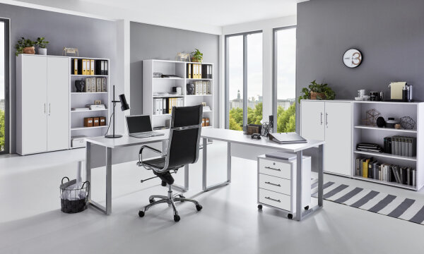 Büromöbel-Set TABOR PRO 7 in weiß / weiß matt, Arbeitszimmer Komplett-Set