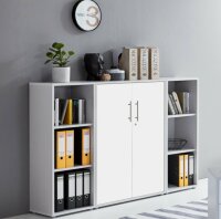 Aktenschrank TABOR 2 in lichtgrau / weiß matt, Schrankwand, Büroschrank, abschließbar, Metallgriffe