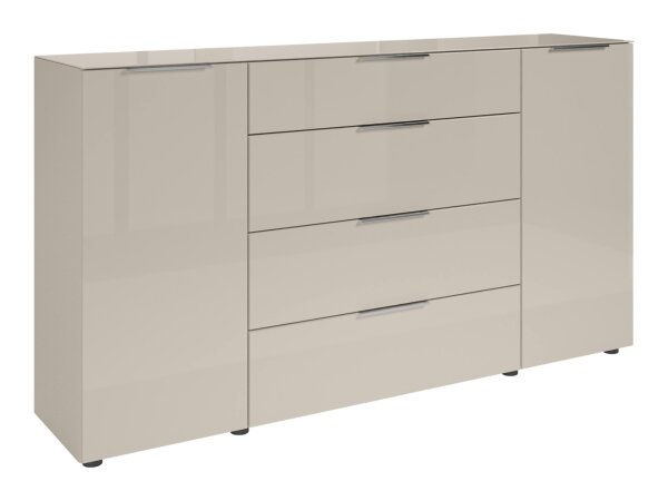 Sideboard TREND 4 kaschmir, Front und Oberboden aus Glas, Metallgriffe, 180cm breit