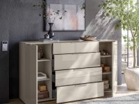 Sideboard TREND 4 kaschmir, Front und Oberboden aus Glas, Metallgriffe, 180cm breit
