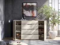 Sideboard TREND 4 kaschmir, Front und Oberboden aus Glas, Metallgriffe, 180cm breit