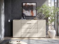 Sideboard TREND 4 kaschmir, Front und Oberboden aus Glas, Metallgriffe, 180cm breit