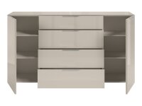 Sideboard TREND 4 kaschmir, Front und Oberboden aus Glas, Metallgriffe, 180cm breit