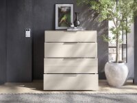 Schubkastenkommode TREND 10 kaschmir, Front und Oberboden aus Glas, Metallgriffe, 90 cm breit