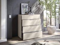 Schubkastenkommode TREND 10 kaschmir, Front und Oberboden aus Glas, Metallgriffe, 90 cm breit