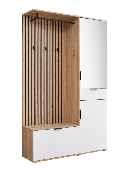 Kompaktgarderobe MONTE CARLO mit Spiegel in Artisan Eiche Nb. / weiß 122 cm breit