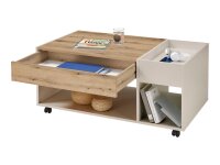 Couchtisch EMILIA Absetzung Artisan Eiche Dekor, ink. 4 Rollen, Ablagefach in der Tischplatte