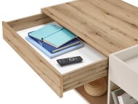 Couchtisch EMILIA Absetzung Artisan Eiche Nb., inkl. 4 Rollen, Ablagefach in der Tischplatte