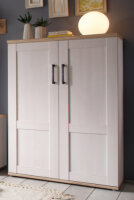 Wohnwand ELEGANCE in Sibiu Lärche Nb. / Absetzung San Remo hell, im Landhausstil inkl. LED-Beleuchtung + Stauraumelement + Gar. Spiegel