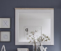 Wohnwand ELEGANCE in Sibiu Lärche Nb. / Absetzung San Remo hell, im Landhausstil inkl. LED-Beleuchtung + Stauraumelement + Gar. Spiegel