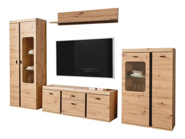 Wohnwand KOS in Artisan Eiche Wohnzimmer-Set, Softclose, inkl. LED-Beleuchtung