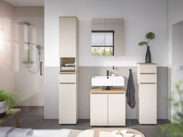 Badezimmer Badmöbel -Set LONDRES Hochschrank Spiegelschrank Wbu Kommode Set 1