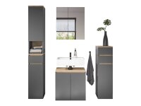 Badezimmer Badmöbel -Set LONDRES Anthrazit Hochschrank Spiegelschrank Wbu Kommode Set 1