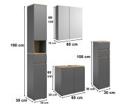 Badezimmer Badmöbel -Set LONDRES Anthrazit Hochschrank Spiegelschrank Wbu Kommode Set 1