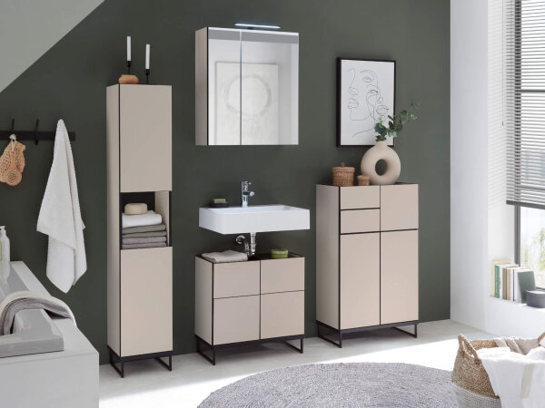 Badezimmer Badmöbel-Set VENEZIA kaschmir Spiegelschrank WBU optional Hoch-/Highboard