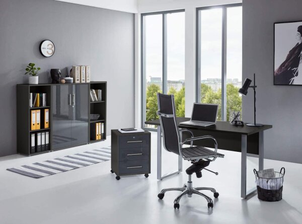 Büromöbel-Set TABOR 2 in anthrazit / anthrazit Hochglanz, Arbeitszimmer Komplett-Set Büro