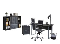 Büromöbel-Set TABOR 2 in anthrazit / anthrazit Hochglanz, Arbeitszimmer Komplett-Set Büro