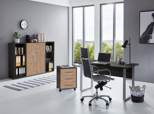 Büromöbel-Set TABOR 2 in anthrazit / Gold Harbor Oak, Arbeitszimmer Komplett-Set Büro