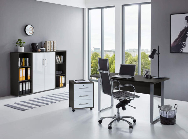 Büromöbel-Set TABOR 2 in anthrazit / weiß Hochglanz, Arbeitszimmer Komplett-Set Büro