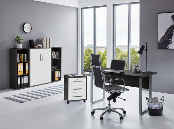 Büromöbel-Set TABOR 2 in anthrazit / weiß matt, Arbeitszimmer Komplett-Set Büro