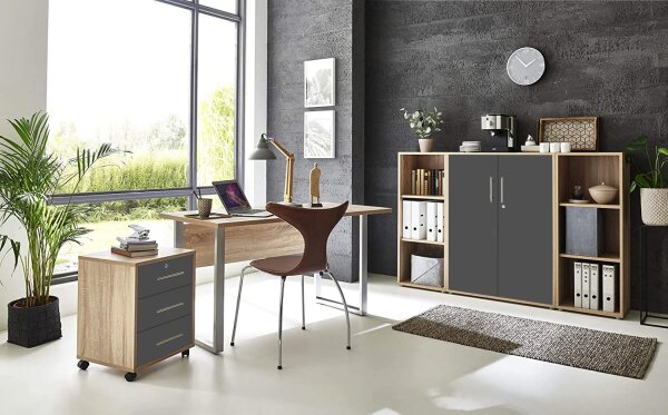 Büromöbel-Set TABOR 2 in Eiche Sonoma / anthrazit matt, Arbeitszimmer Komplett-Set Büro