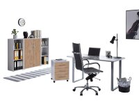 Büromöbel-Set TABOR 2 in lichtgrau / Gold Harbor Oak, Arbeitszimmer Komplett-Set Büro