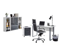 Büromöbel-Set TABOR 2 in weiß / anthrazit Hochglanz, Arbeitszimmer Komplett-Set Büro